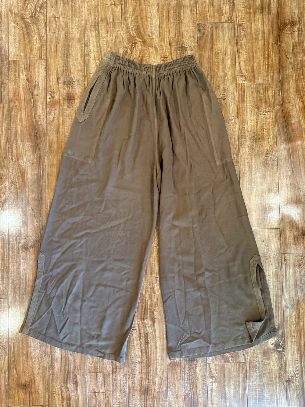 DAIRI Fashion Womens Brown Wide Leg Boho Elastic Waist Cotton Pants